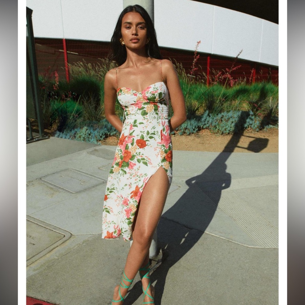 Reformation Floral Midi Dress - White and Green